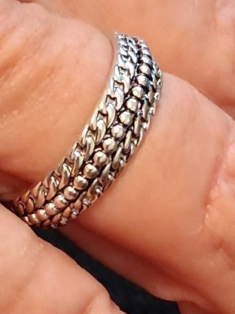 Sterling Silver Beaded Band Ring – Size 10 – 5.2g – Textured Unisex Design
